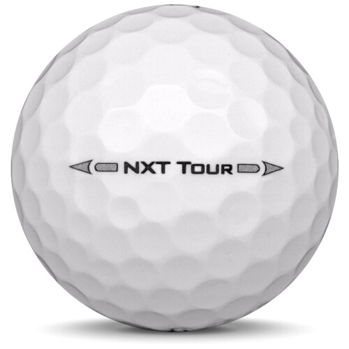 Golfboll av modellen Titleist NXT Tour i 2017 års version med vit färg från sidan