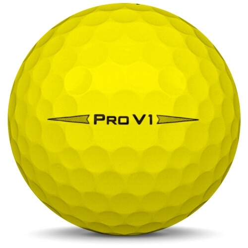 Golfboll av modellen Titleist Pro v1 i 2020 års version med gul färg från sidan