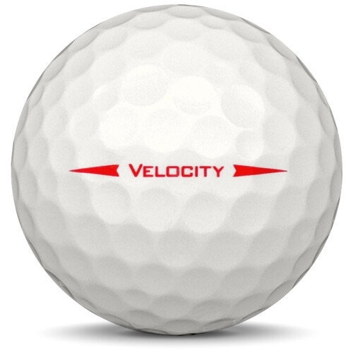Golfboll av modellen Titleist Velocity i 2019 års version med visi white färg från sidan