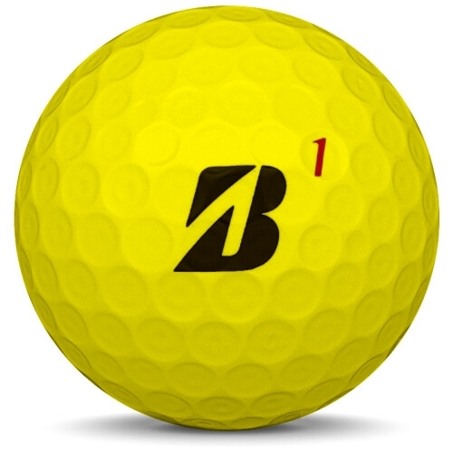 Golfboll av modellen Bridgestone B330-RX i gul färg framifrån