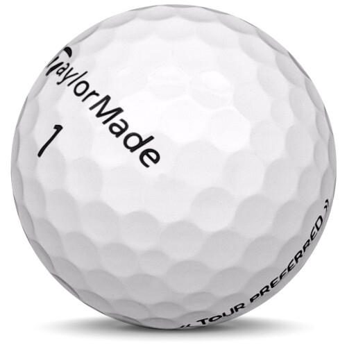 Golfboll av modellen TaylorMade Tour Preferred i vit färg sned bild